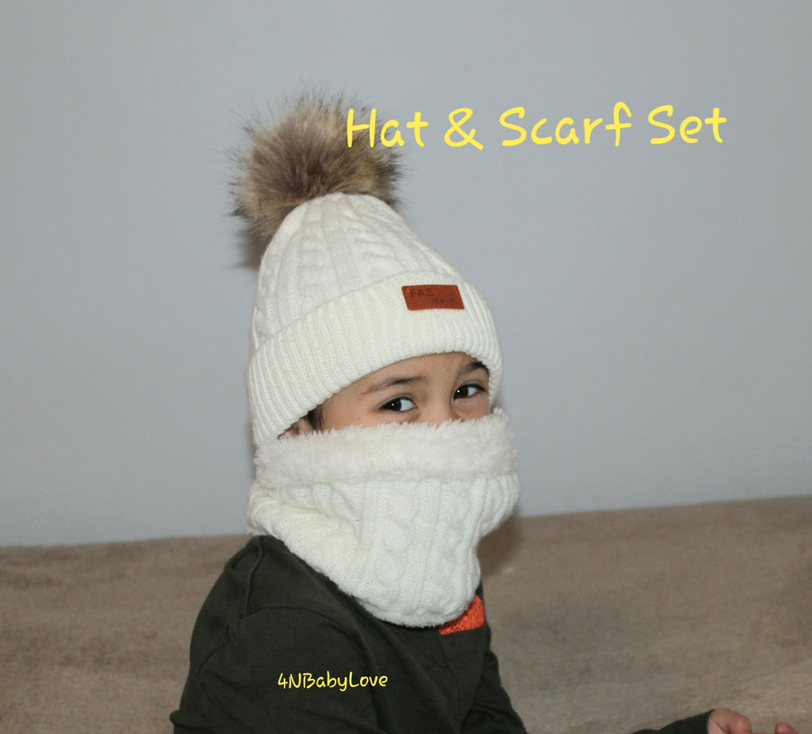 Baby/Kid Stretchable Knitted  Wool Hat And Scarf Set