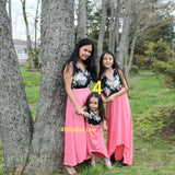 Mom And Me Matching Sleeveless  Irregular Long Flower Dress