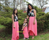 Mom And Me Matching Sleeveless  Irregular Long Flower Dress