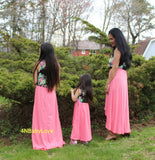 Mom And Me Matching Sleeveless  Irregular Long Flower Dress