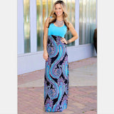 Summer Blue Tail Print Matching Dresses For Mom And Daughter