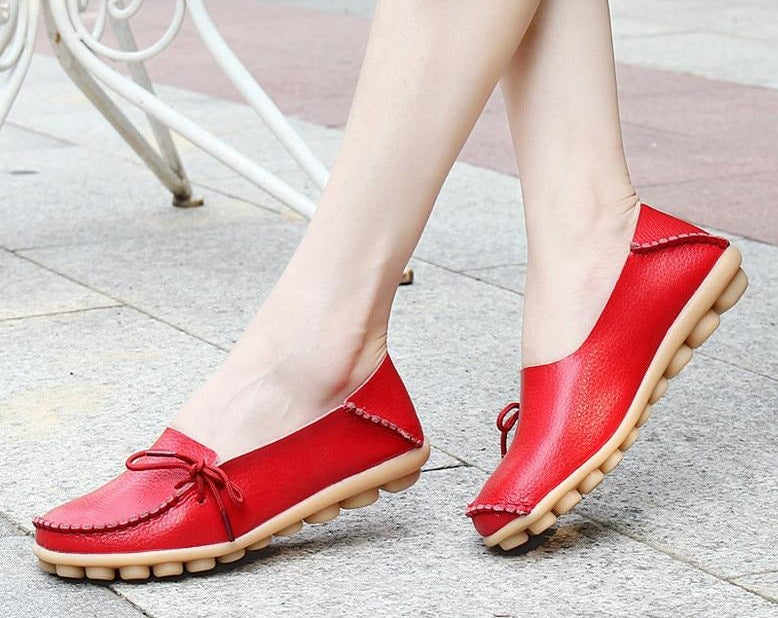 Genuine Leather Shoes For Mommy And Daughter Red Color