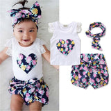 3 Pcs  Summer Set For Baby Girl/ Kid Headband,  Short and Shirt