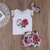 3 Pcs  Summer Set For Baby Girl/ Kid Headband,  Short and Shirt