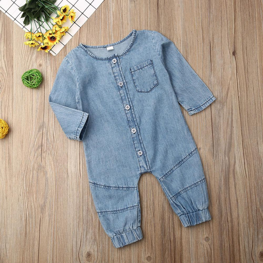 Baby Denim Long Sleeve Romper 6 to 24 Months