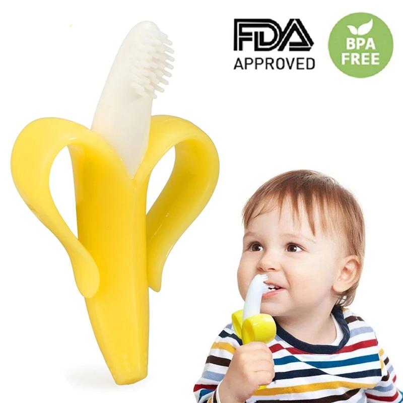 BPA FREE Baby Banana Silicone Teether and Toy / Banana Toothbrush Shaped