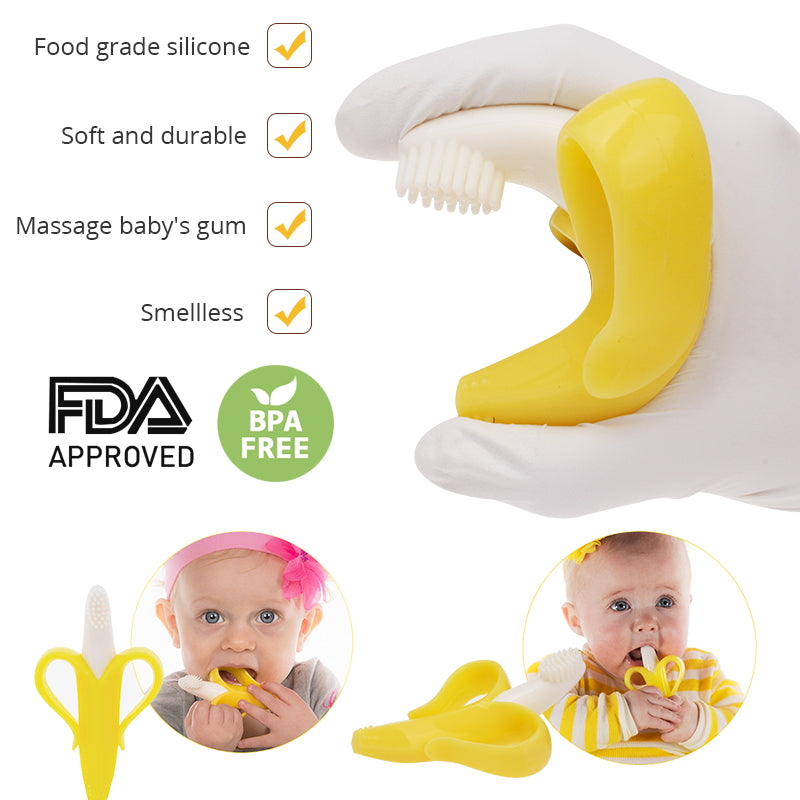 BPA FREE Baby Banana Silicone Teether and Toy / Banana Toothbrush Shaped