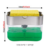 Dish Washing Liquid Soap Pump Dispenser 2-in-1 With Sponge