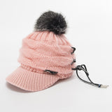 For Mommy or Daughter Thick Knitted Wool With  Pompom Hair Ball Hat  For Winter