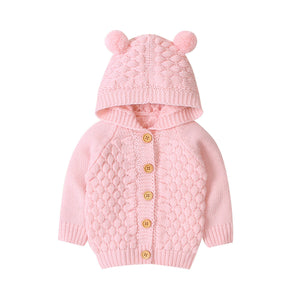 Baby Autumn / Winter Warm Coat Sweater Hooded with 2 pompoms